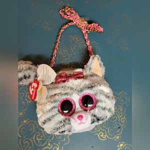 Ty plush Kiki cat mini purse adorable ty Beanie fashion-grey/pink